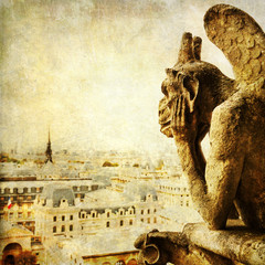 vintage style picture of a gargoyle in Paris