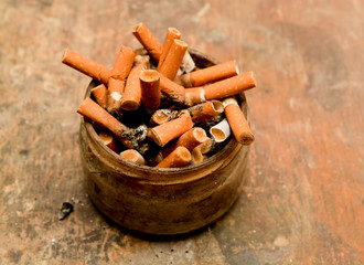 Bank with cigarette butts