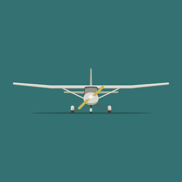 Vector image of an airplane with the propeller in flat style. Front view.