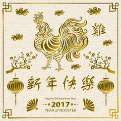 Calligraphy 2017. Happy Chinese new year of the Rooster. vector concept spring. background pattern