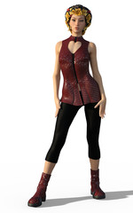 Fototapeta premium 3d render of a young beautiful asian girl with fancy floral updo isolated on white background