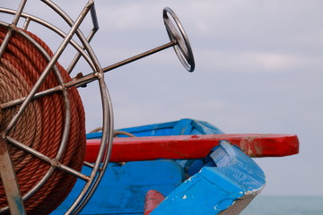 Detail of the rope coil of a small fishing boat