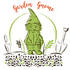 Vector Set of garden gnome with tools. For garden services logo - 131655022
