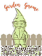 Vector cute garden gnome with background.For garden services logo - 131655047