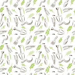 Seamless pattern of garden tools. Garden background. - 131655081