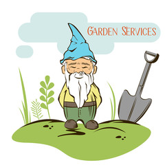 Vector Set of garden gnome with tools. For garden services logo - 131655098