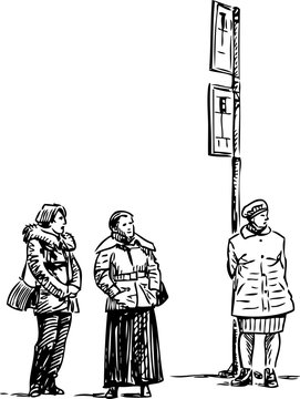 sketch of townswomen at bus stop © asmakar