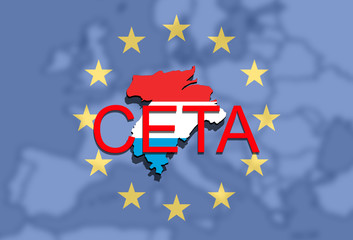  CETA - comprehensive economic and trade agreement, Luxembourg map on Europe background