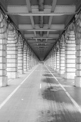 Bercy bridge, Paris, under the bridge, black and white perspective