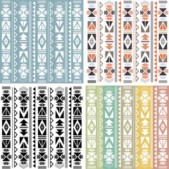 Set of four ethnic boho pattern with geometric design elements and arrows. Сolorful flat design - 131656473