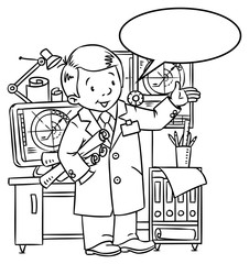 Funny engineer or inventor. With balloon for text