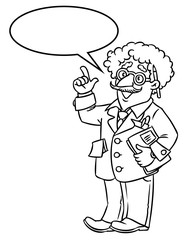 Funny scientist or inventor. With balloon for text
