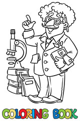 Coloring book of funny scientist or inventor