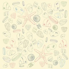 Hand drawn. Sea stones  and shell seamless pattern.Can be used like post card, background or banner - 131657095