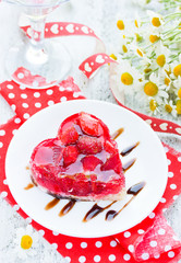 Strawberry cake shaped heart romantic dessert on Valentine Day