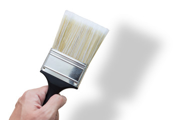 male hand hold paint brush isolated on white with clipping path