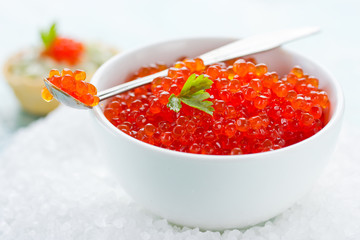 Red caviar - luxury food, traditional russian appetizer