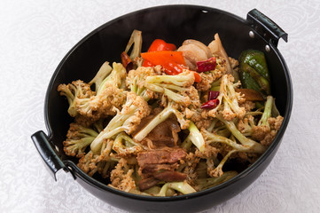 Dry pot of organic cauliflower