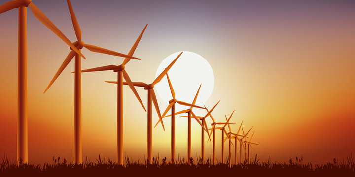 éoliennes - énergie renouvelable - environnement - Coucher de soleil