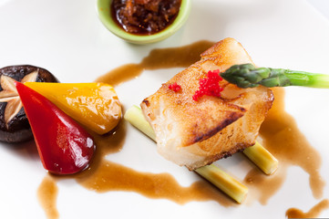 Fried cod with asparagus