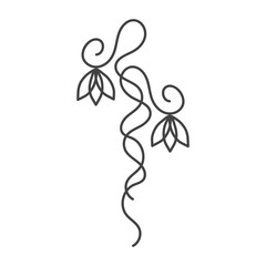 Hand drawn floral design element. Stem with flower schematic icon. Thin line with grey color. Isolated vector illustration.