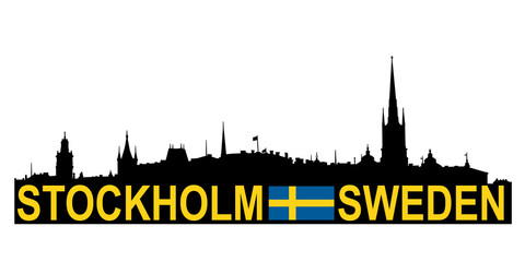 Naklejka premium Skyline of Stockholm, Sweden. Vector Illustration. Black silhouette.