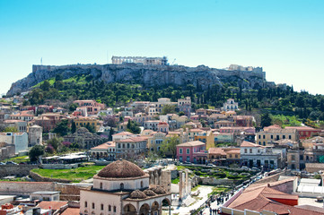 Fototapeta na wymiar VIew of the monument of Acropolis in Athens, Greece