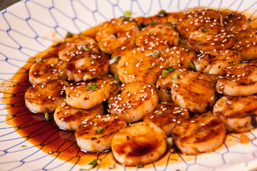Japanese cuisine, freshness scallop grilled by Teriyaki sauce