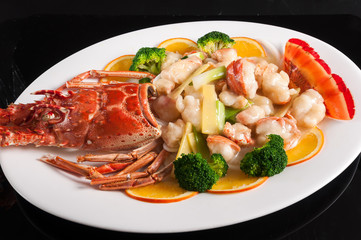 Baked lobster with ginger and scallion