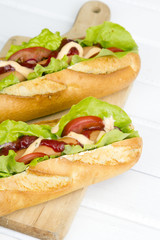 hot dogs on a wooden table