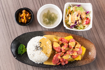 Roast sausage with curry and rice,Chinese fast food