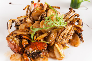 Fried crab with rice cake,Chinese dinner