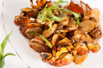Fried crab with rice cake,Chinese dinner