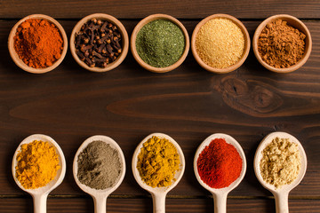 Colorful spices background - Top view