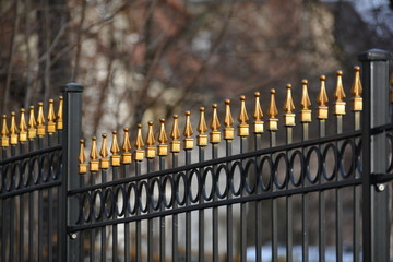Ein Metallzaun mit goldenen Spitzen