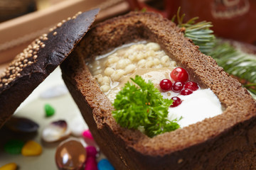 soup served in a bread bowl