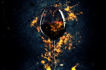 Cercles muraux Vin Red wine glass in fire