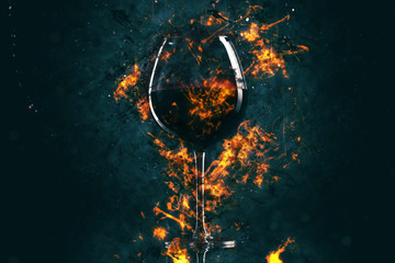 Red wine glass in fire - 131664865