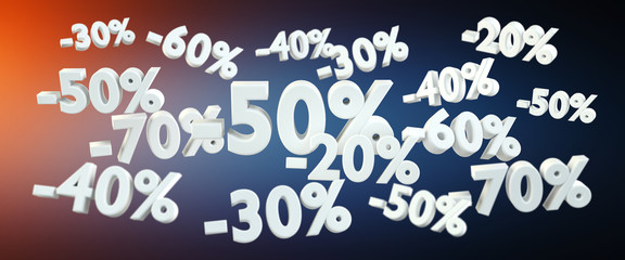 Sales icons floating in the air 3D rendering