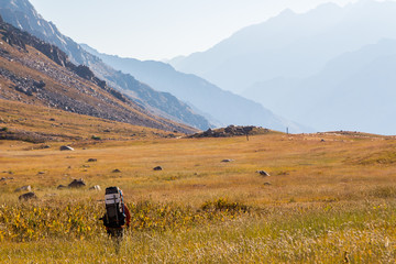 Climber going to the mountains of Tien Shan, southern Kazakhstan.