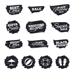 Beach holidays icons. Umbrella and sandals.