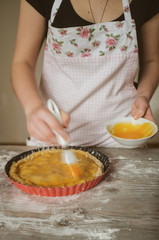 preparation of a homemade apple pie, step-by-step, window light