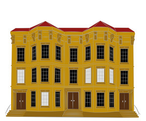 Fototapeta premium Dwelling house. Classical town architecture. Vector historical building. City infrastructure. Cityscape. Real estate. Urban village landscapes elements. Townhouse facade. 