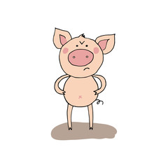 Obraz na płótnie Canvas Cute funny angry pig in cartoon style