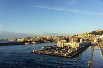 A view of the port of Naples from the water