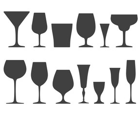 Set of wineglass and glass icons isolated on white background