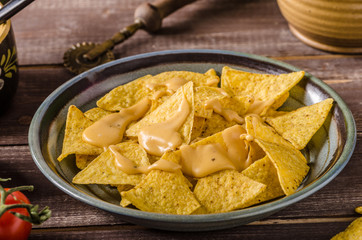 Nachos with homemade cheese dip