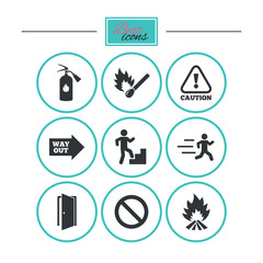 Fire safety, emergency icons. Extinguisher sign.