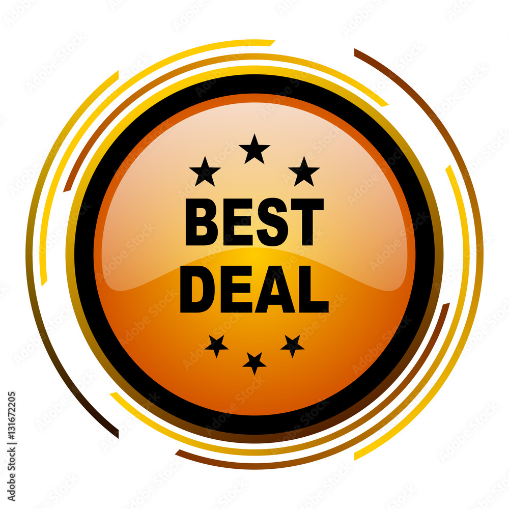 Poster Best deal sign vector icon. Modern design round orange button isolated on white square background for web and application designers in eps10.