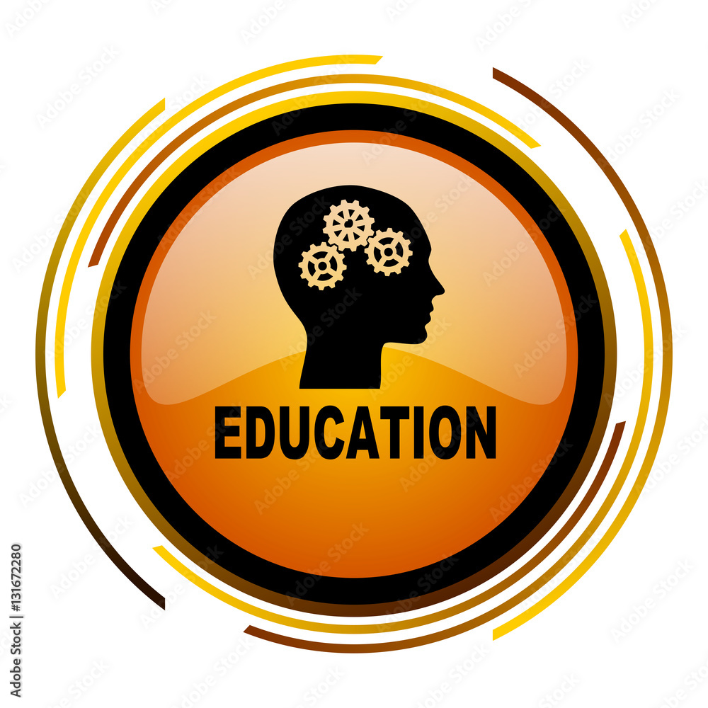 Aufkleber Education sign vector icon. Modern design round orange button isolated on white square background for web and application designers in eps10.